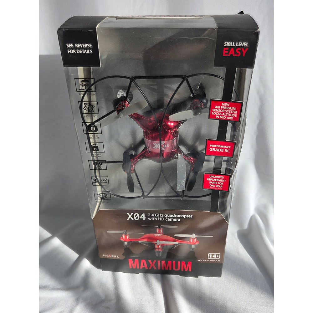 New Propel Maximum HD Camera Drone 2.4GHz Quadrocopter Red Metallic RC
